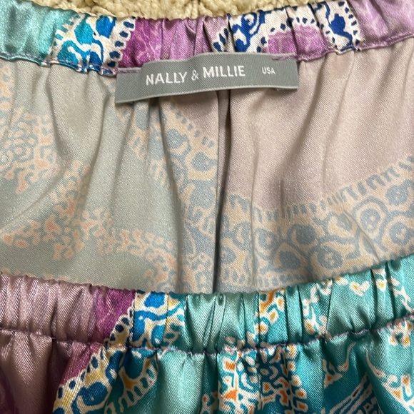 Nally & Millie Blue Pink Satin Paisley On Off Shoulder Mini Dress Boho Fairycore - Picture 5 of 12
